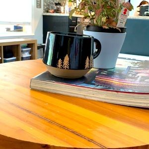 Black and Cream mug with little trees on it